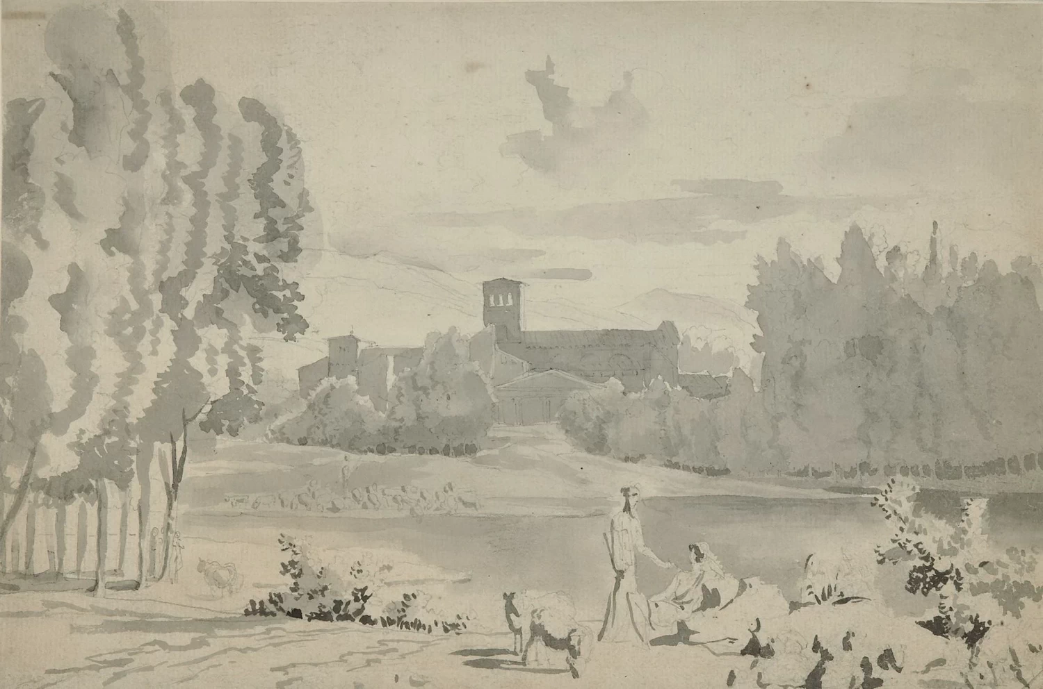 Paesaggio meridionale con pastori